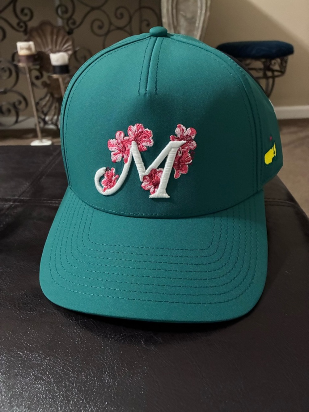 2026 Masters NEW Green Cap with Pink Floral 'M' Embroidery